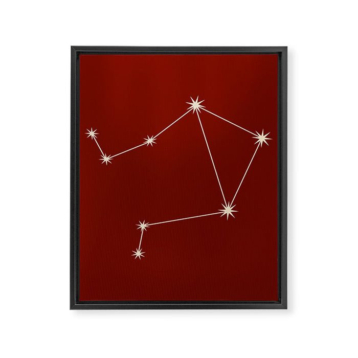 Libra Zodiac Star Constellation Line Art Ruby Red Framed Canvas Print Gallery Image 1