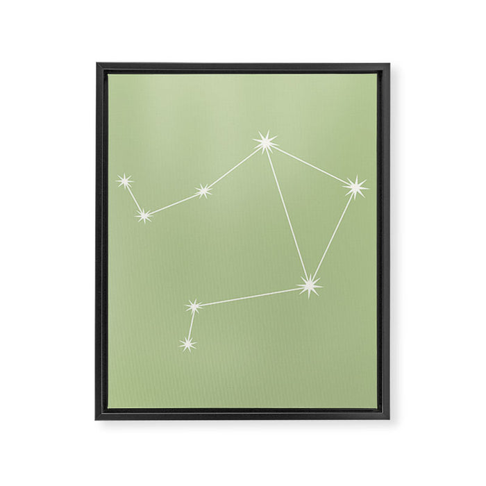 Libra Zodiac Star Constellation Line Art Soft Green Framed Canvas Print Gallery Image 1