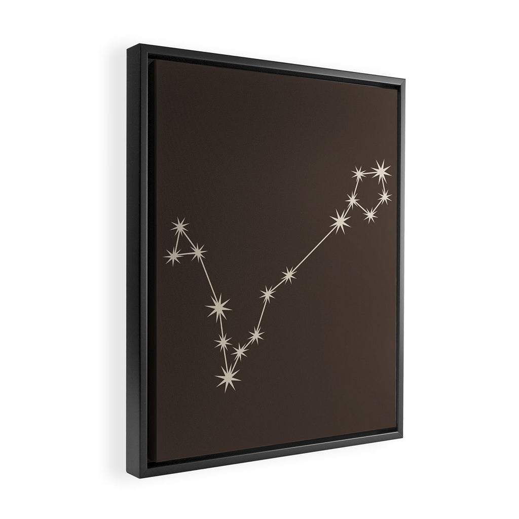 Pisces Zodiac Star Constellation Line Art Coffee Brown Framed Canvas Print Gallery Image 2