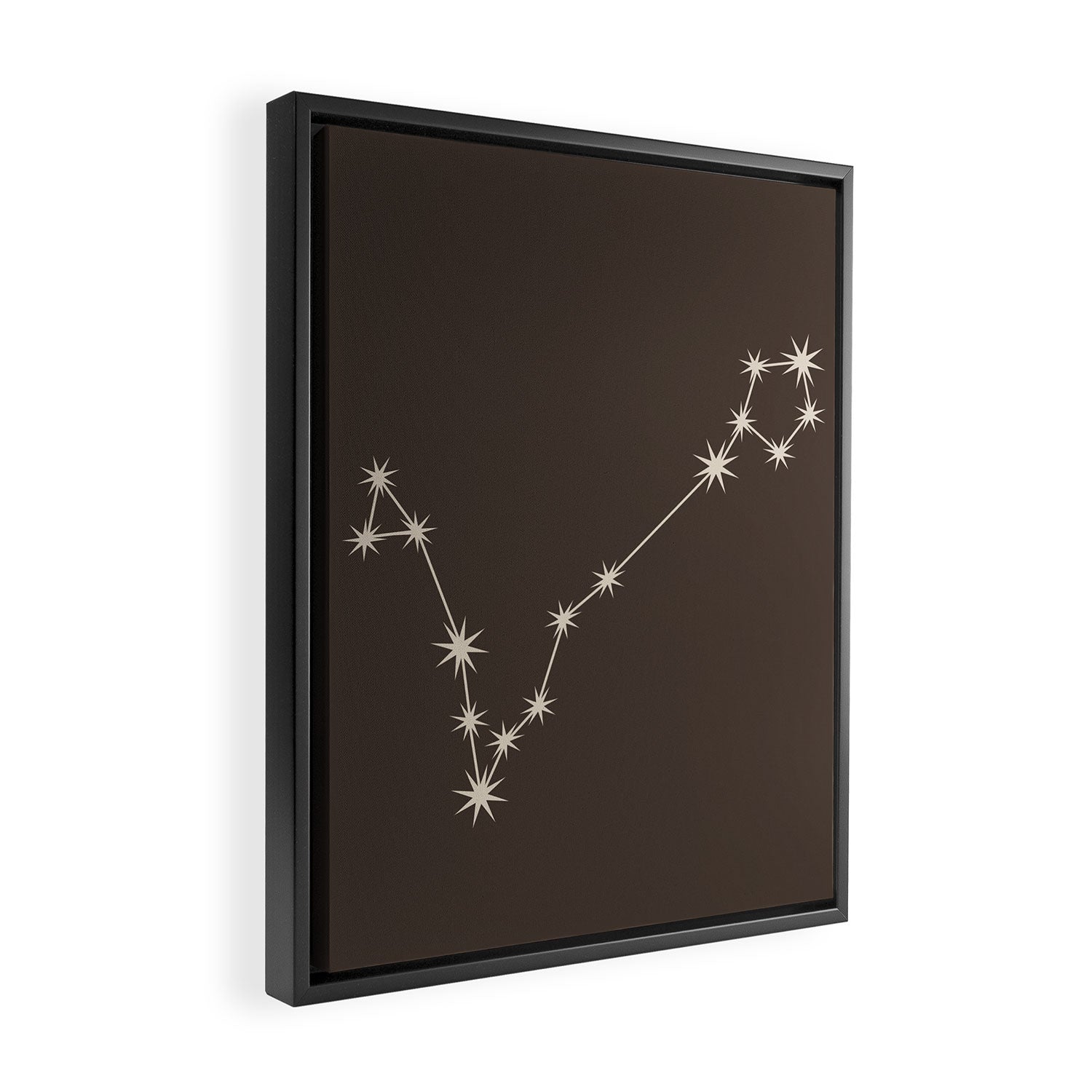 Pisces Zodiac Star Constellation Line Art Coffee Brown Framed Canvas Print Gallery Image 2