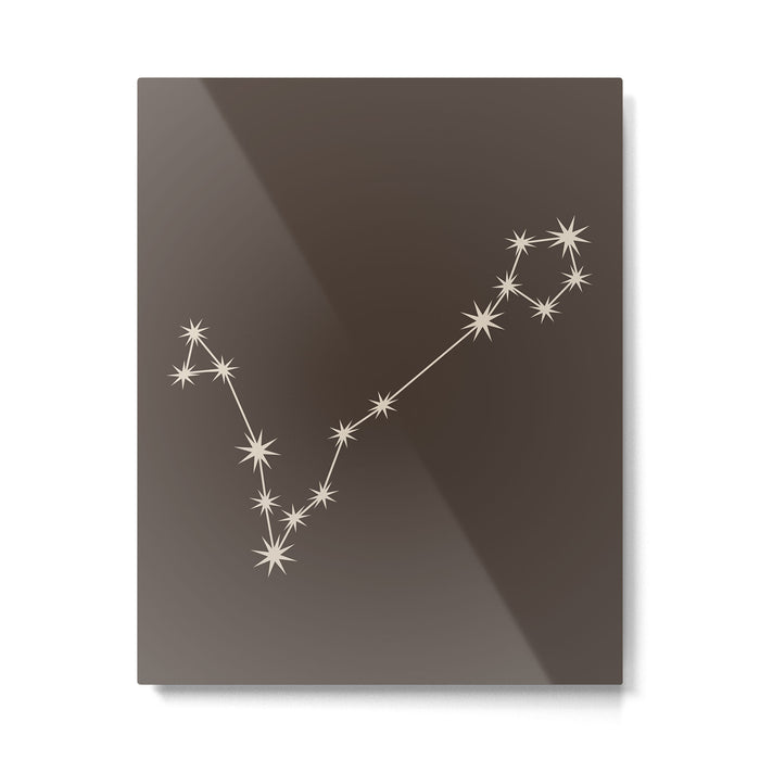Pisces Zodiac Star Constellation Line Art Coffee Brown Metal Print Gallery Image 1
