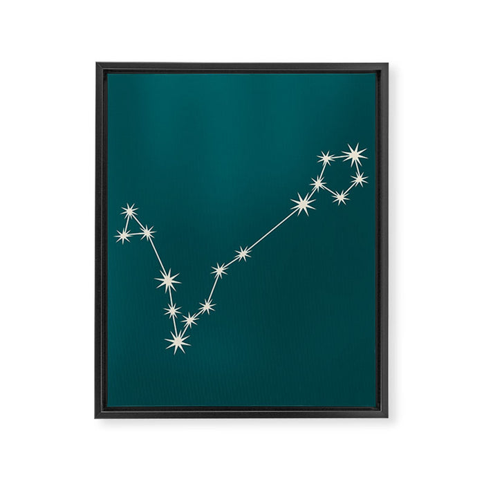 Pisces Zodiac Star Constellation Line Art Deep Teal Framed Canvas Print Gallery Image 1