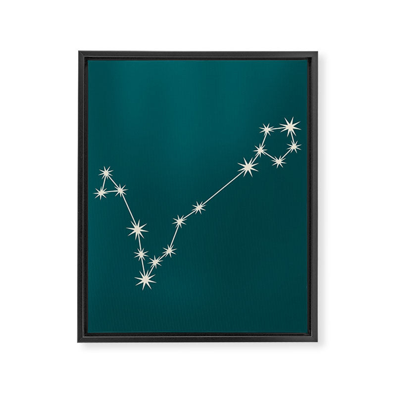 Pisces Zodiac Star Constellation Line Art Deep Teal Framed Canvas Print Gallery Image 8