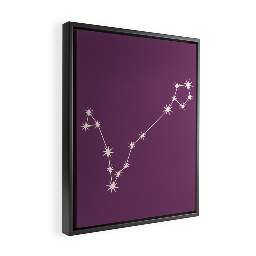 Pisces Zodiac Star Constellation Line Art Mauve Purple Framed Canvas Print Gallery Image 2