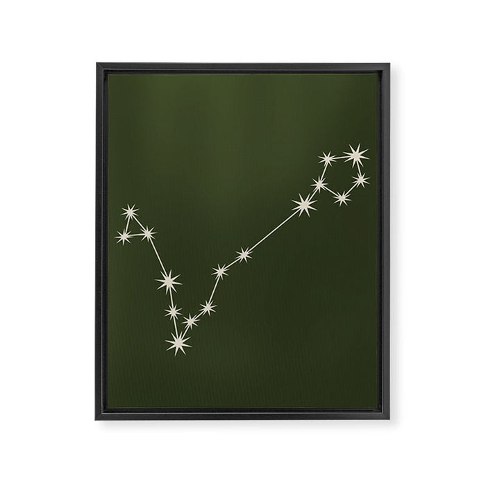 Pisces Zodiac Star Constellation Line Art Moss Green Framed Canvas Print Gallery Image 1