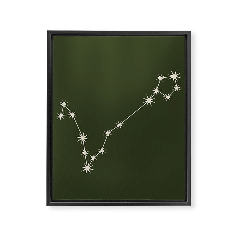 Pisces Zodiac Star Constellation Line Art Moss Green Framed Canvas Print Gallery Image 8