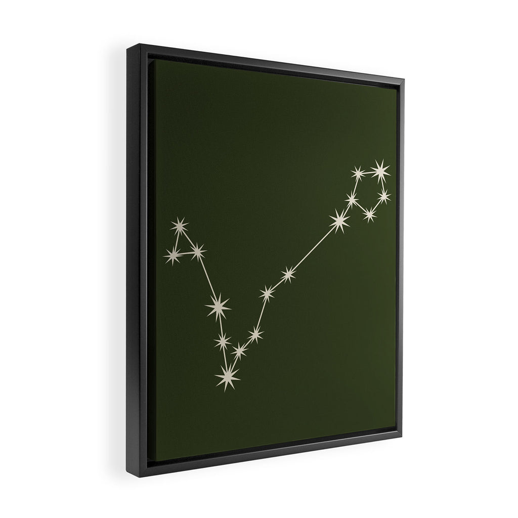 Pisces Zodiac Star Constellation Line Art Moss Green Framed Canvas Print Gallery Image 2