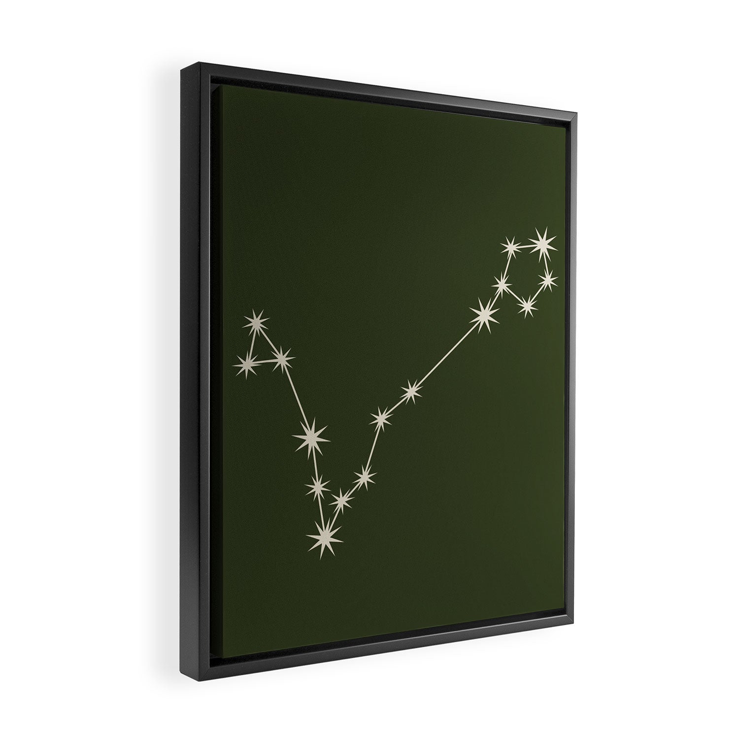Pisces Zodiac Star Constellation Line Art Moss Green Framed Canvas Print Gallery Image 2