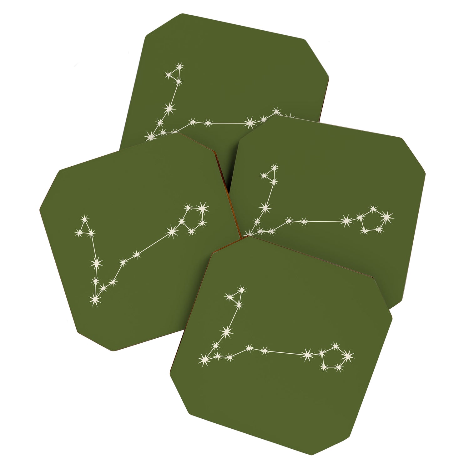 Pisces Zodiac Star Constellation Line Art Olive Green Coaster Gallery Image 1