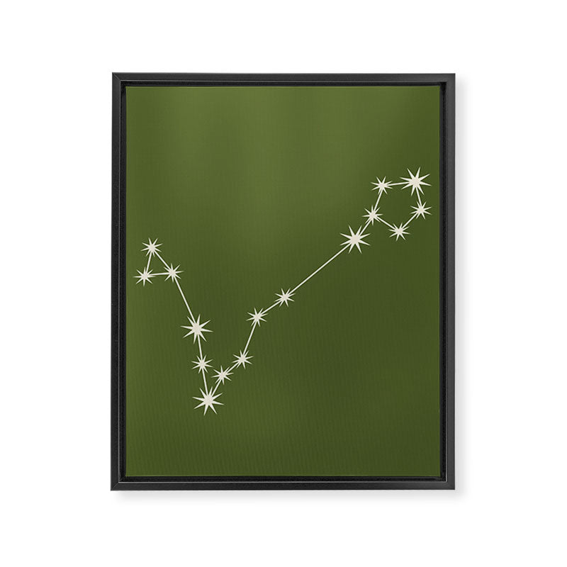 Pisces Zodiac Star Constellation Line Art Olive Green Framed Canvas Print Gallery Image 8