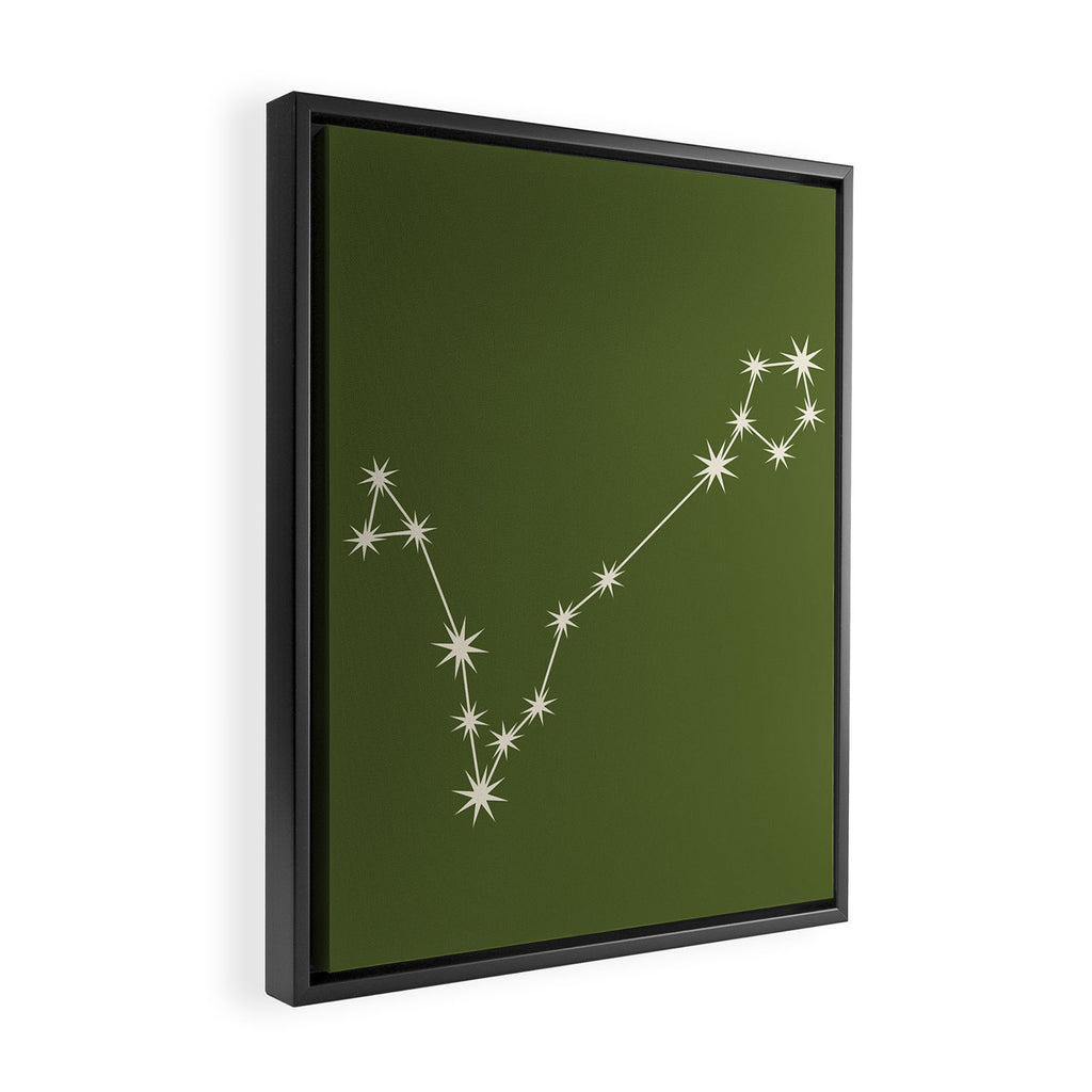 Pisces Zodiac Star Constellation Line Art Olive Green Framed Canvas Print Gallery Image 2