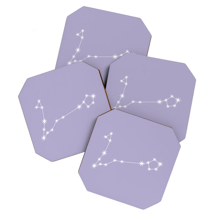 Pisces Zodiac Star Constellation Line Art Pastel Lavender Coaster Gallery Image 1