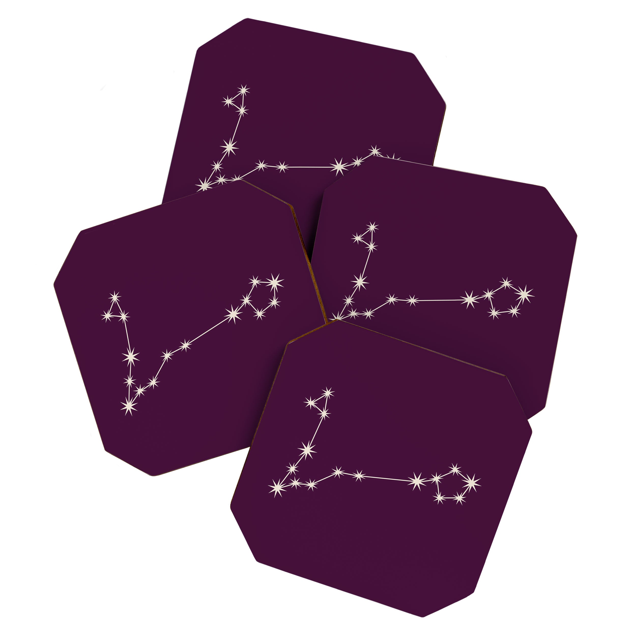 Pisces Zodiac Star Constellation Line Art Plum Purple Coaster Gallery Image 1