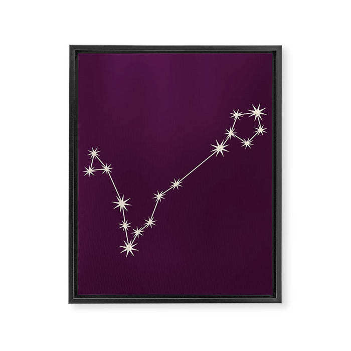 Pisces Zodiac Star Constellation Line Art Plum Purple Framed Canvas Print Gallery Image 1