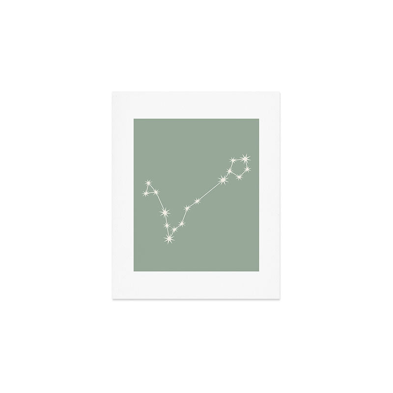 Pisces Zodiac Star Constellation Line Art Soft Sage Art Print Gallery Image 1