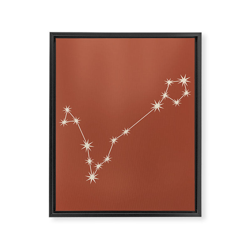 Pisces Zodiac Star Constellation Line Art Terracotta Red Framed Canvas Print Gallery Image 8