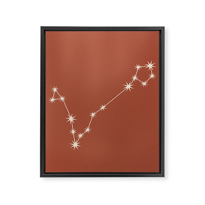 Pisces Zodiac Star Constellation Line Art Terracotta Red Framed Canvas Print Gallery Image 1