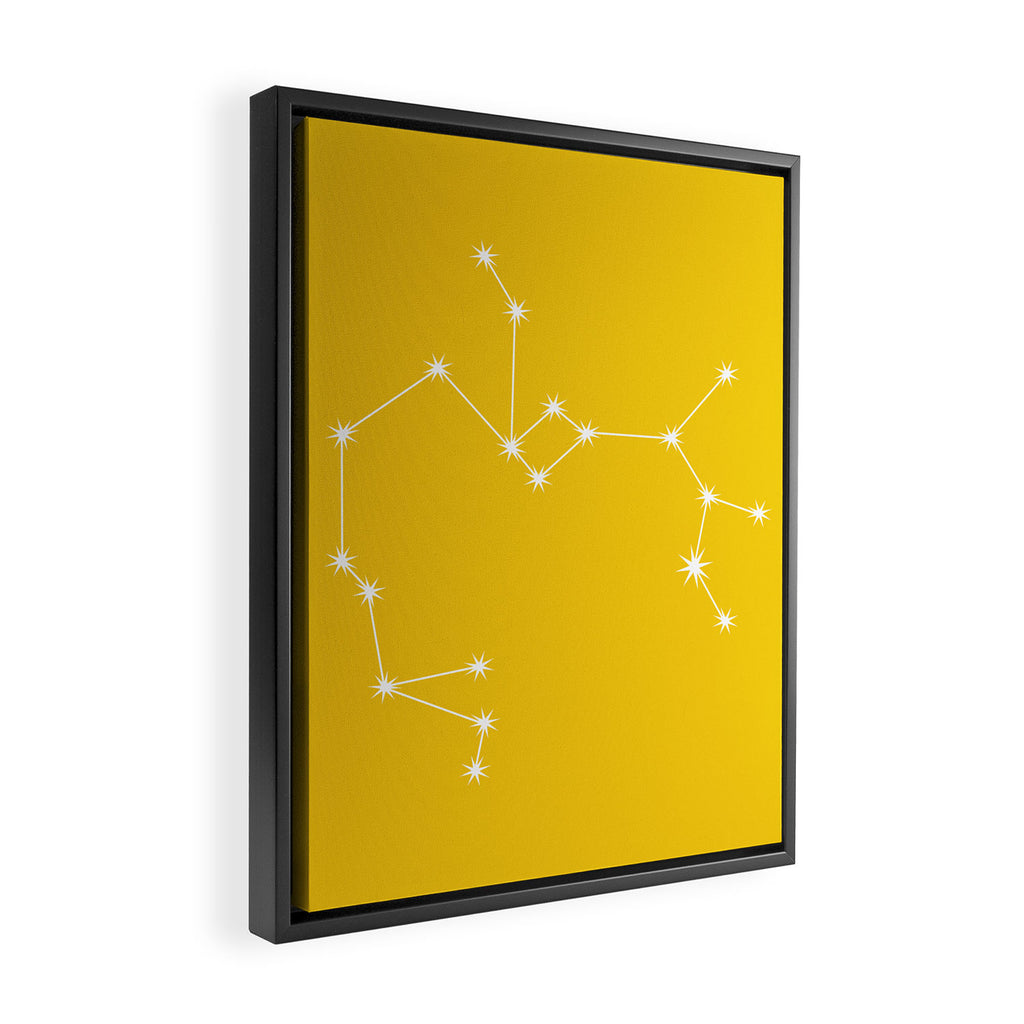 Sagittarius Zodiac Star Constellation Line Art Bright Yellow Framed Canvas Print Gallery Image 2