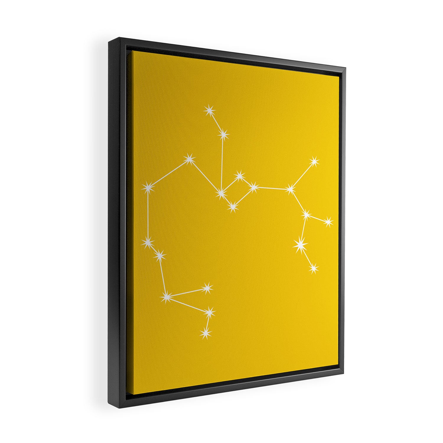 Sagittarius Zodiac Star Constellation Line Art Bright Yellow Framed Canvas Print Gallery Image 2