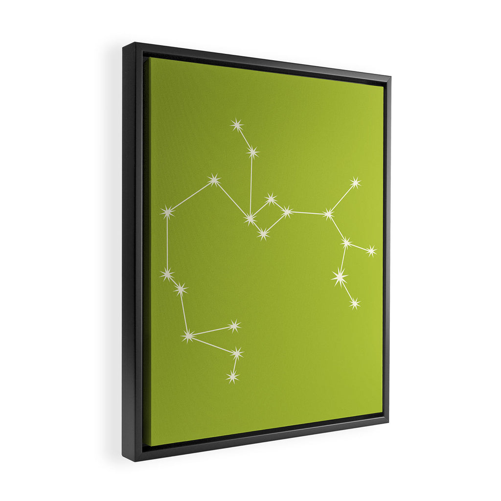 Sagittarius Zodiac Star Constellation Line Art Chartreuse Green Framed Canvas Print Gallery Image 2