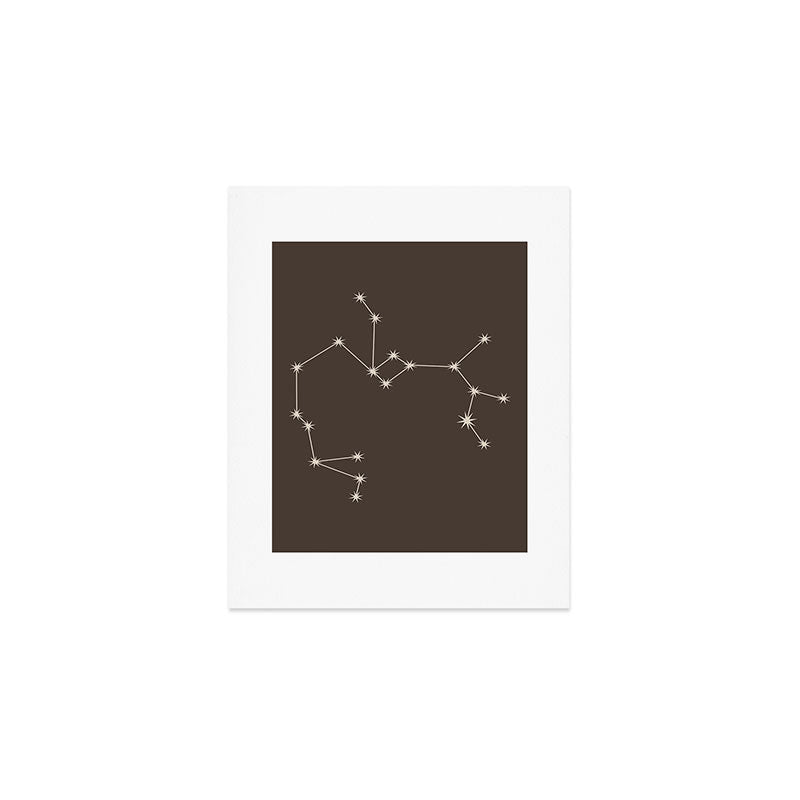 Sagittarius Zodiac Star Constellation Line Art Coffee Brown Art Print Gallery Image 1