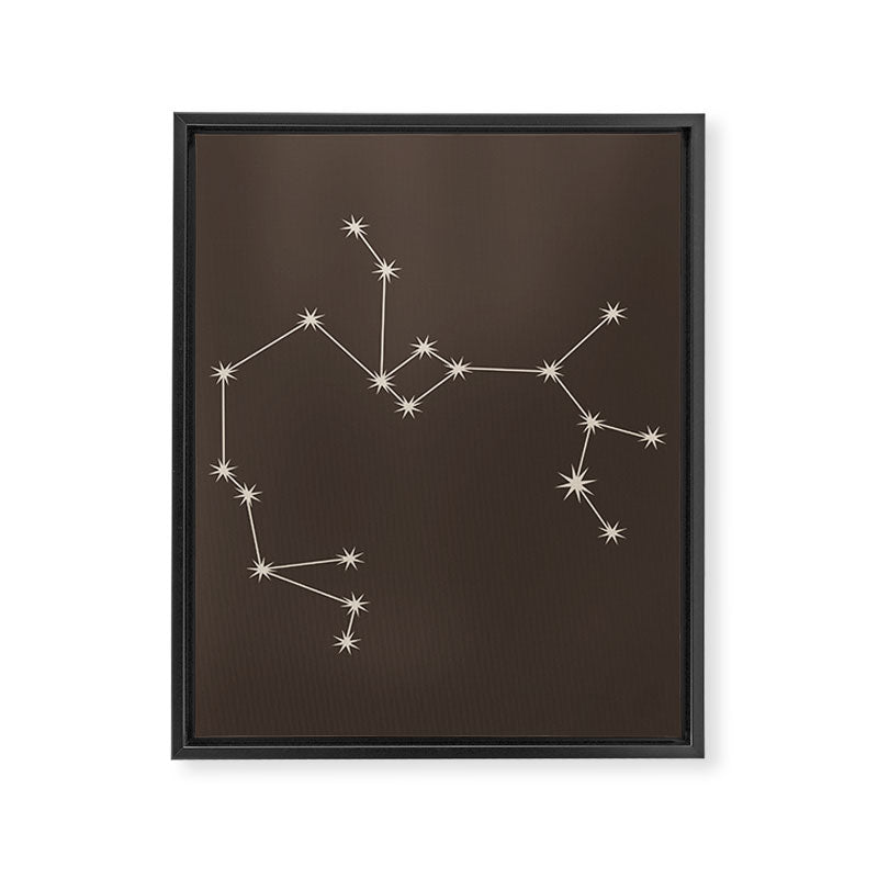 Sagittarius Zodiac Star Constellation Line Art Coffee Brown Framed Canvas Print Gallery Image 8