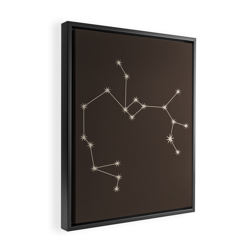 Sagittarius Zodiac Star Constellation Line Art Coffee Brown Framed Canvas Print Gallery Image 2