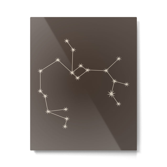 Sagittarius Zodiac Star Constellation Line Art Coffee Brown Metal Print Gallery Image 1