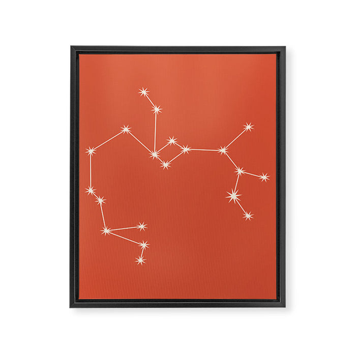 Sagittarius Zodiac Star Constellation Line Art Coral Red Framed Canvas Print Gallery Image 1