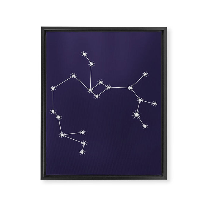 Sagittarius Zodiac Star Constellation Line Art Dark Purple Framed Canvas Print Gallery Image 1