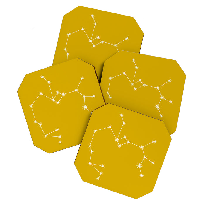 Sagittarius Zodiac Star Constellation Line Art Golden Yellow Coaster Gallery Image 1