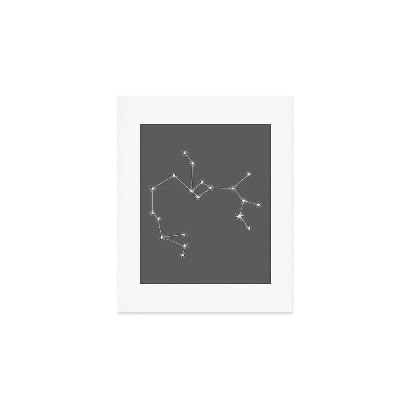 Sagittarius Zodiac Star Constellation Line Art Grey Art Print Gallery Image 1
