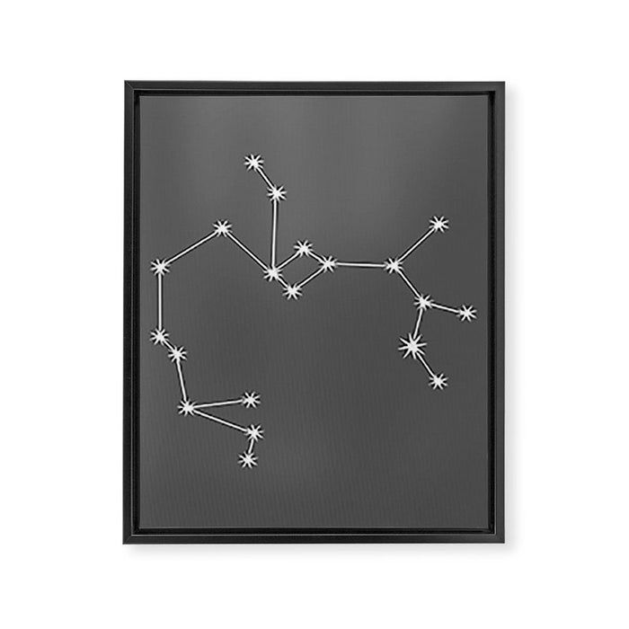 Sagittarius Zodiac Star Constellation Line Art Grey Framed Canvas Print Gallery Image 1