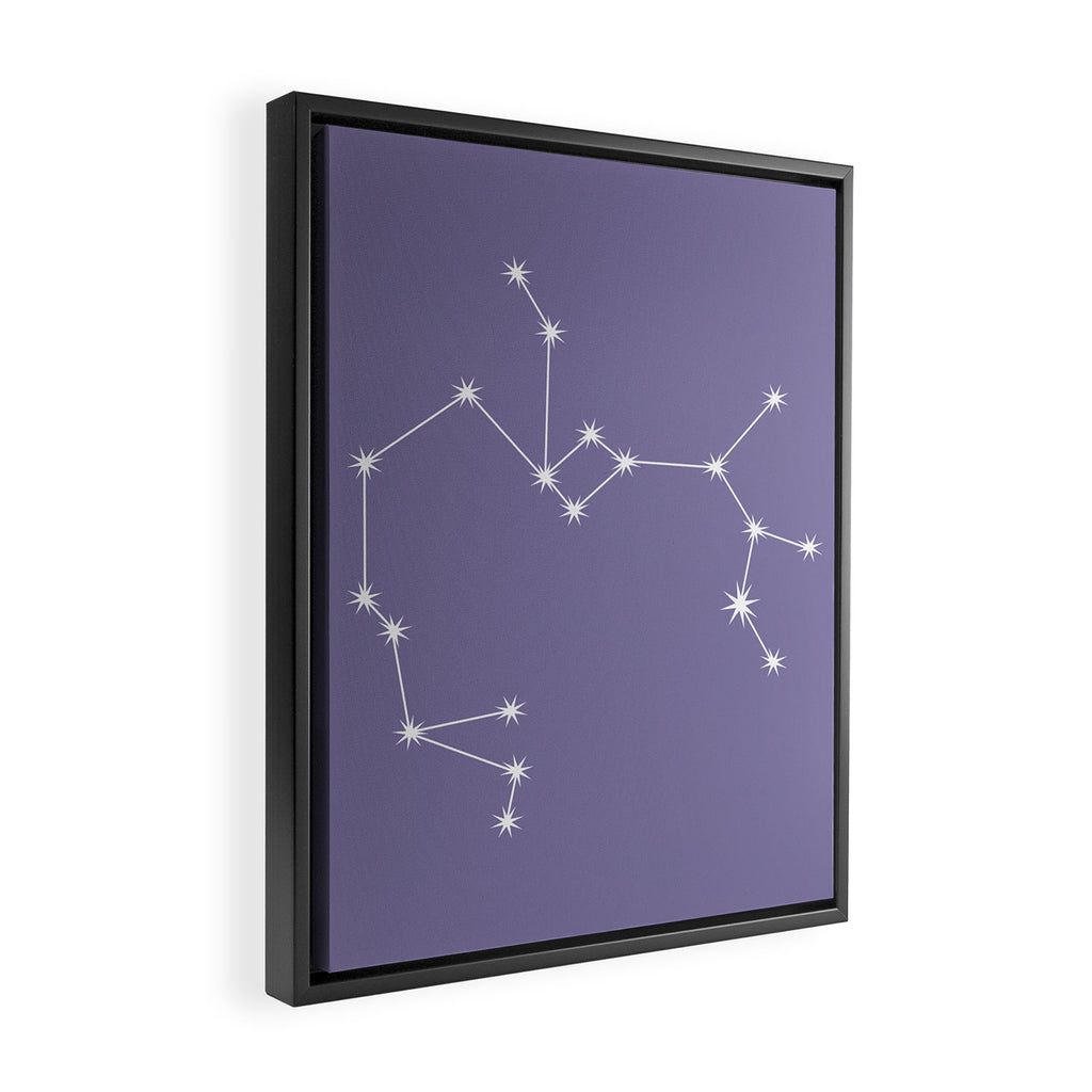 Sagittarius Zodiac Star Constellation Line Art Lavender Purple Framed Canvas Print Gallery Image 2
