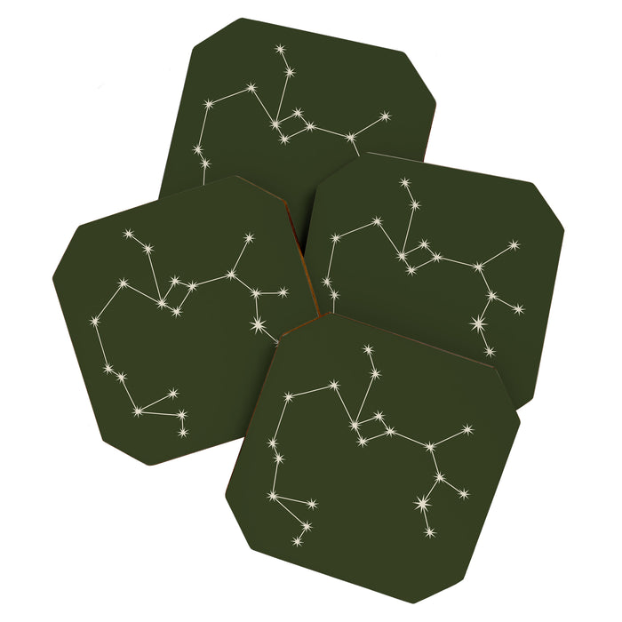 Sagittarius Zodiac Star Constellation Line Art Moss Green Coaster Gallery Image 1
