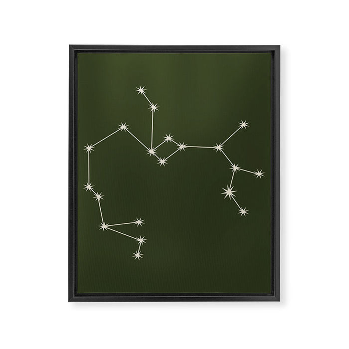 Sagittarius Zodiac Star Constellation Line Art Moss Green Framed Canvas Print Gallery Image 1