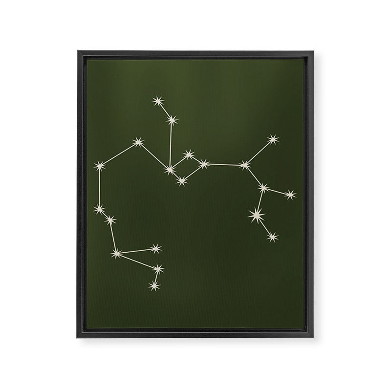 Sagittarius Zodiac Star Constellation Line Art Moss Green Framed Canvas Print Gallery Image 8