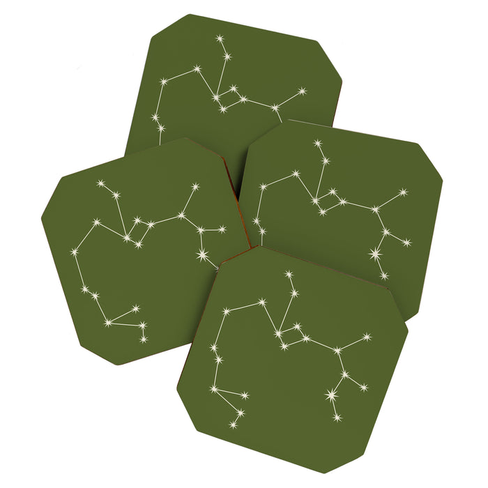 Sagittarius Zodiac Star Constellation Line Art Olive Green Coaster Gallery Image 1