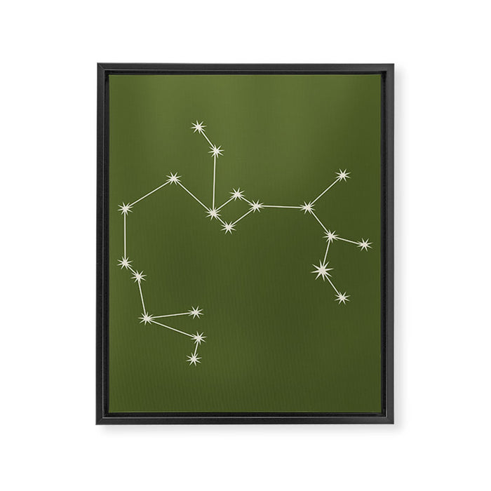 Sagittarius Zodiac Star Constellation Line Art Olive Green Framed Canvas Print Gallery Image 1