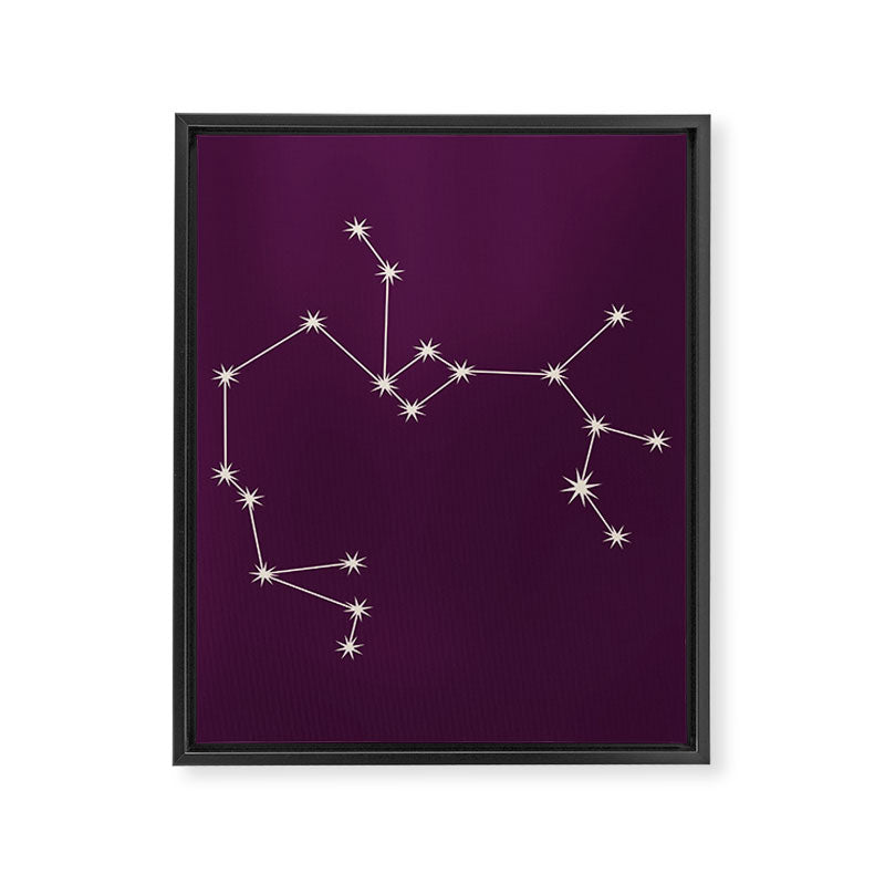 Sagittarius Zodiac Star Constellation Line Art Plum Purple Framed Canvas Print Gallery Image 8