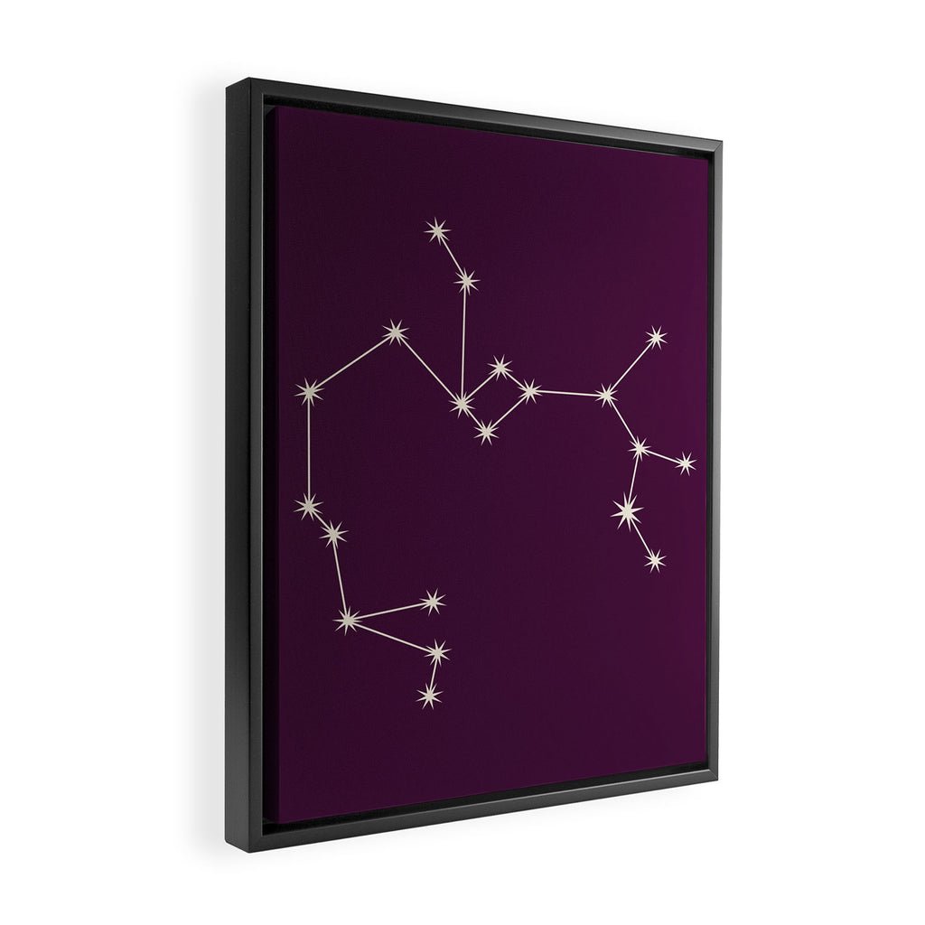 Sagittarius Zodiac Star Constellation Line Art Plum Purple Framed Canvas Print Gallery Image 2