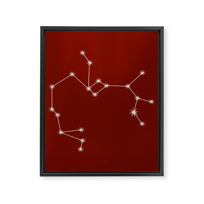 Sagittarius Zodiac Star Constellation Line Art Ruby Red Framed Canvas Print Gallery Image 1
