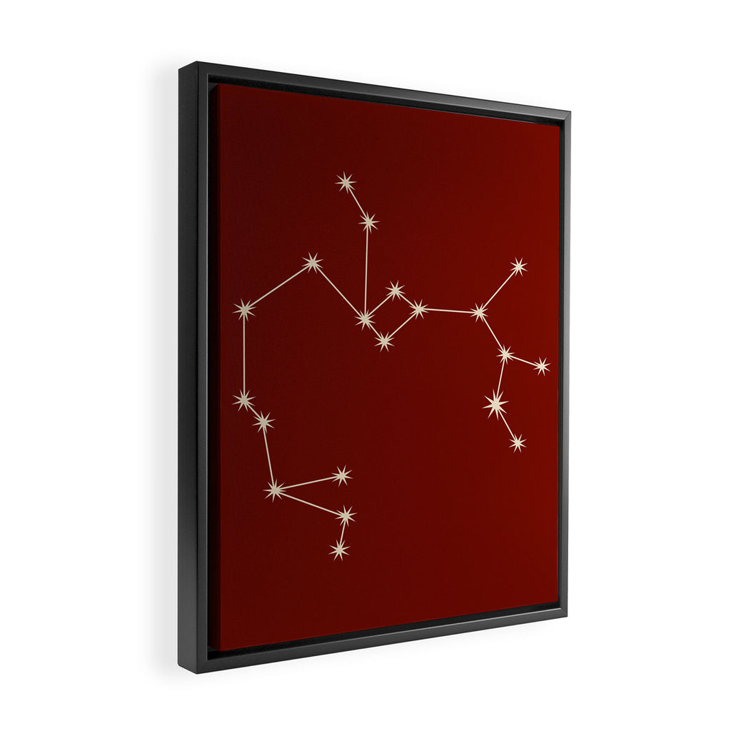 Sagittarius Zodiac Star Constellation Line Art Ruby Red Framed Canvas Print Gallery Image 2