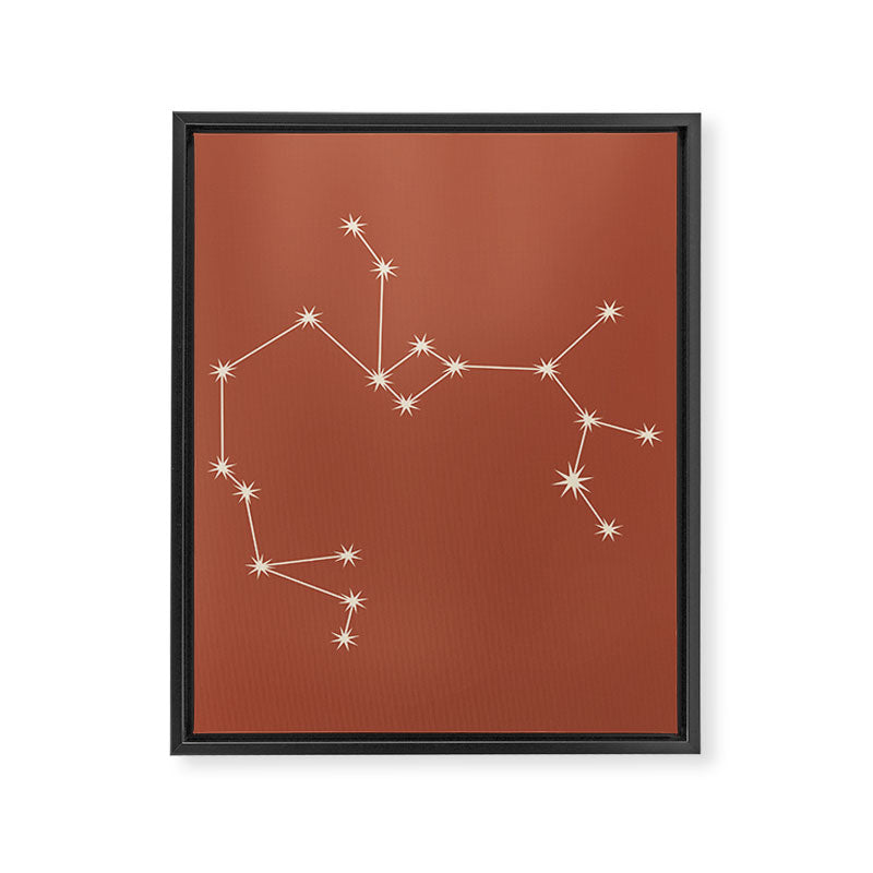 Sagittarius Zodiac Star Constellation Line Art Terracotta Red Framed Canvas Print Gallery Image 8