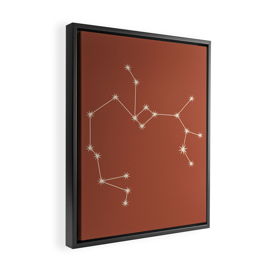Sagittarius Zodiac Star Constellation Line Art Terracotta Red Framed Canvas Print Gallery Image 2