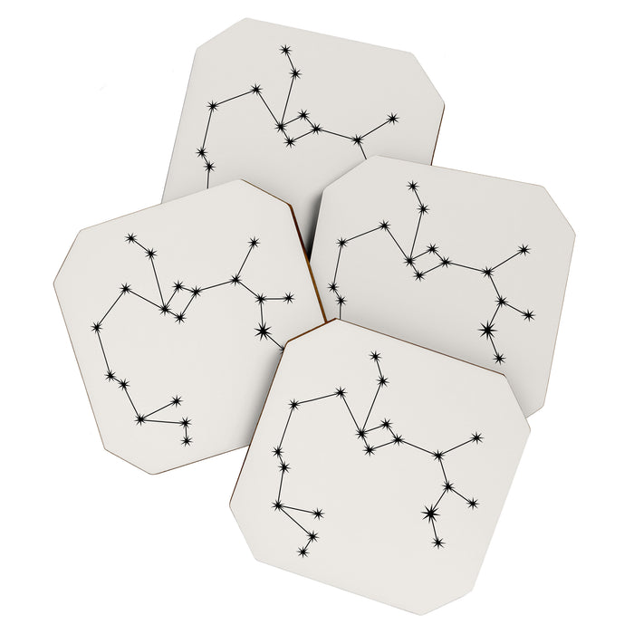 Sagittarius Zodiac Star Constellation Line Art White Coaster Gallery Image 1