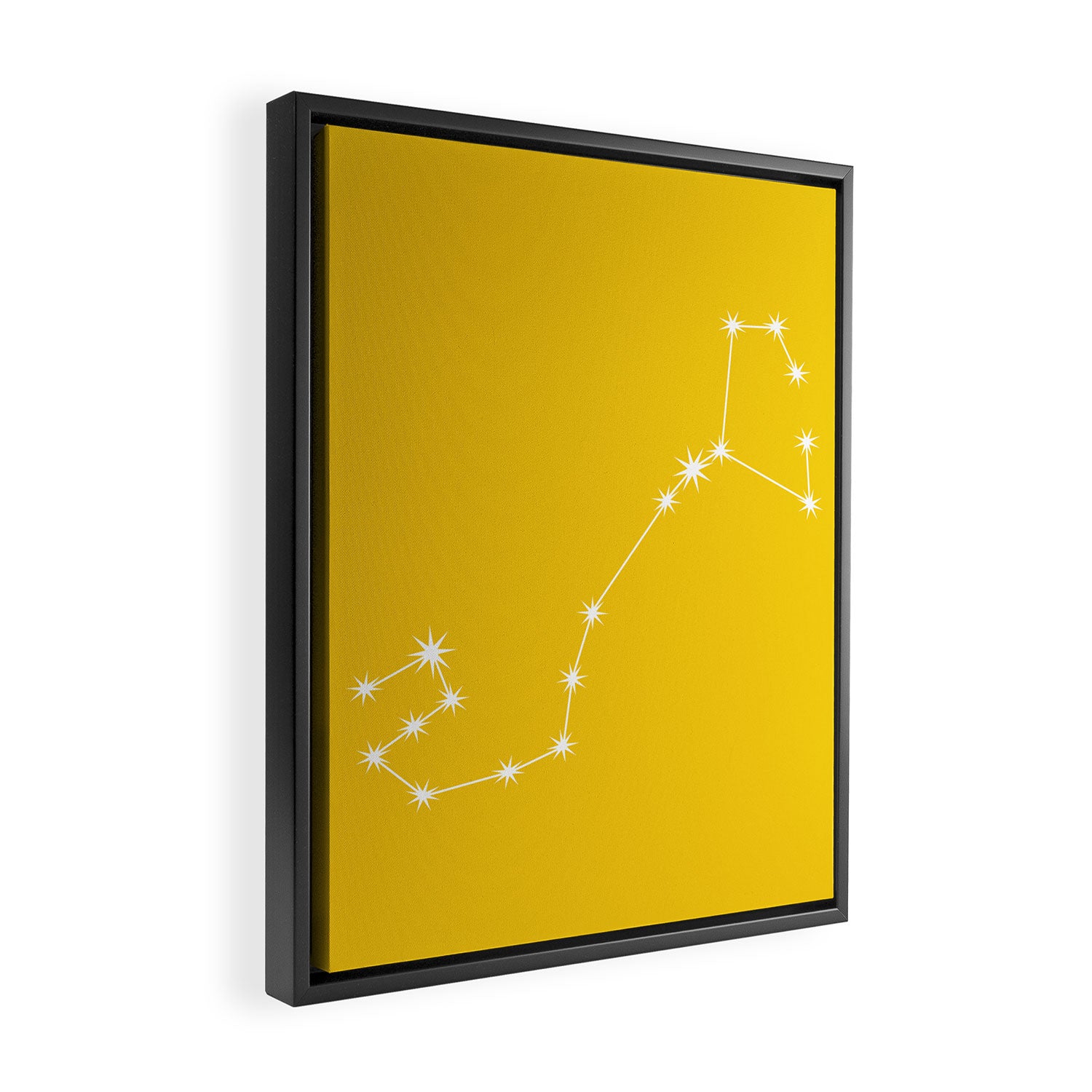 Scorpio Zodiac Star Constellation Line Art Bright Yellow Framed Canvas Print Gallery Image 2