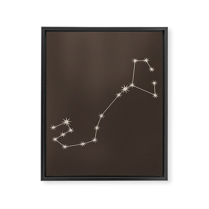 Scorpio Zodiac Star Constellation Line Art Coffee Brown Framed Canvas Print Gallery Image 1