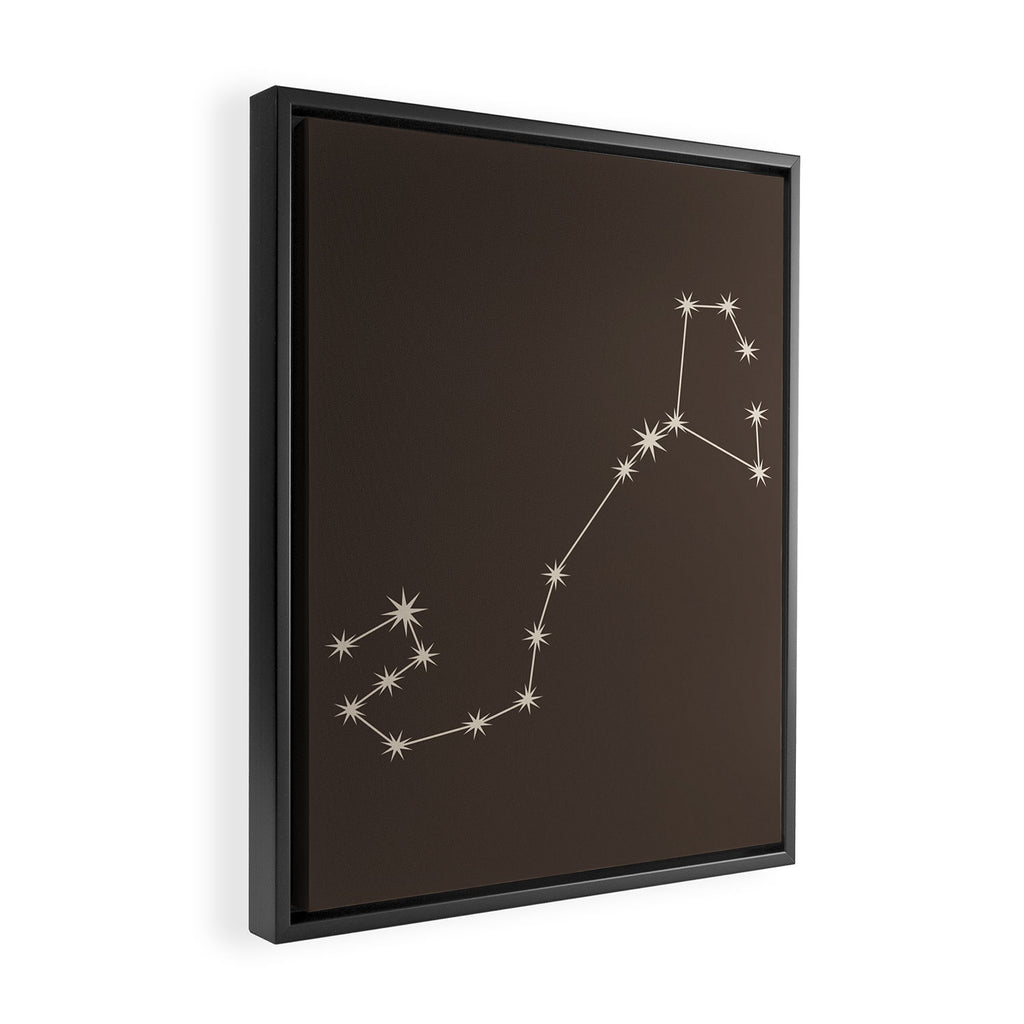 Scorpio Zodiac Star Constellation Line Art Coffee Brown Framed Canvas Print Gallery Image 2