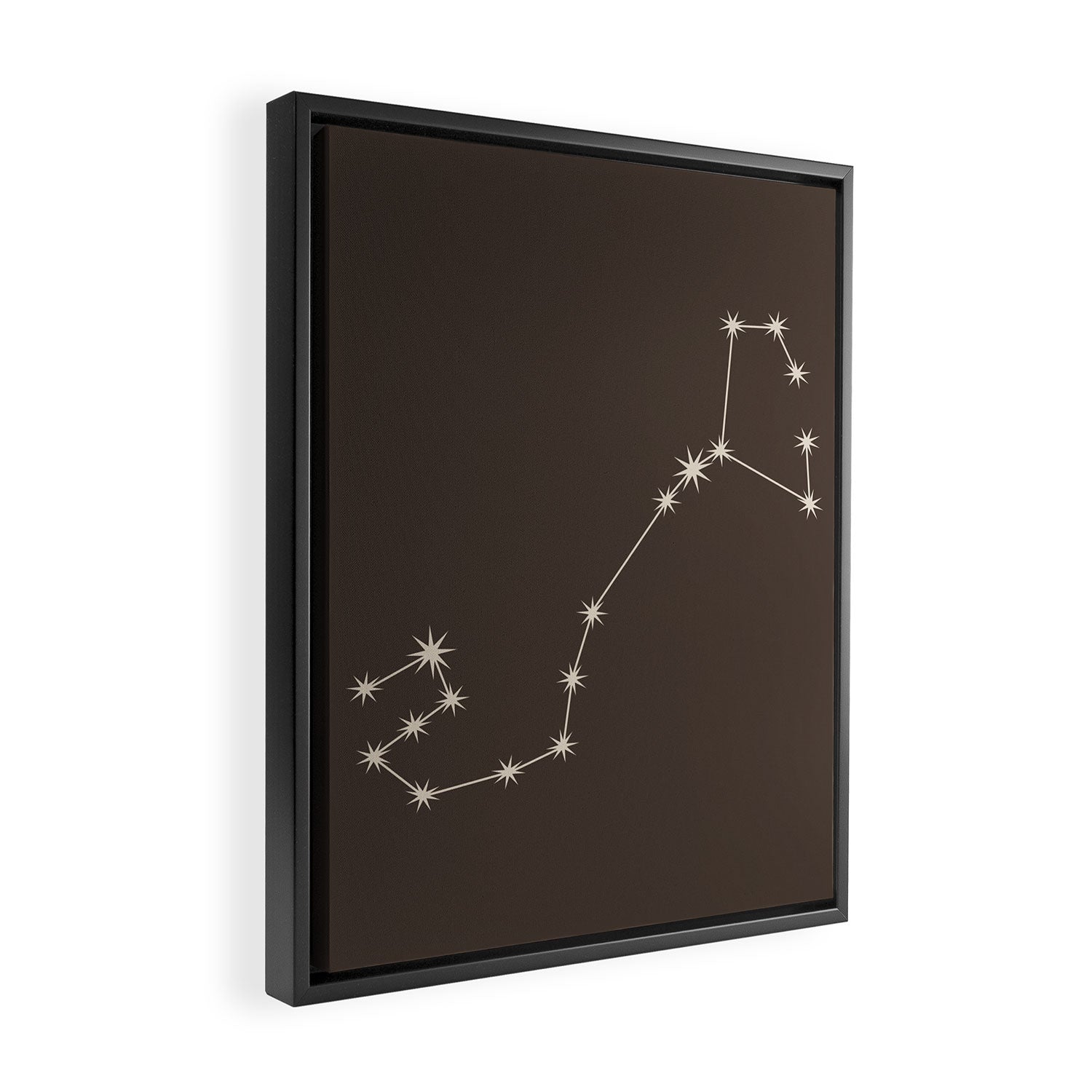 Scorpio Zodiac Star Constellation Line Art Coffee Brown Framed Canvas Print Gallery Image 2